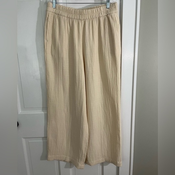 Wonderly 100% Cotton Gauze Cream Wide Leg Pull On Pants Beachy Boho Size Large - Picture 3 of 13